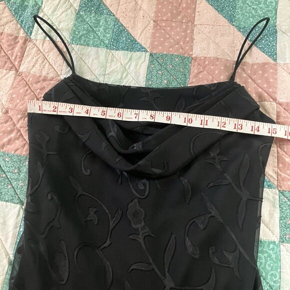 Y2K Onyx Nite Maxi Dress Womens Prom Black Strappy Long 90s Cowl Neck Whimsigoth - Picture 11 of 14